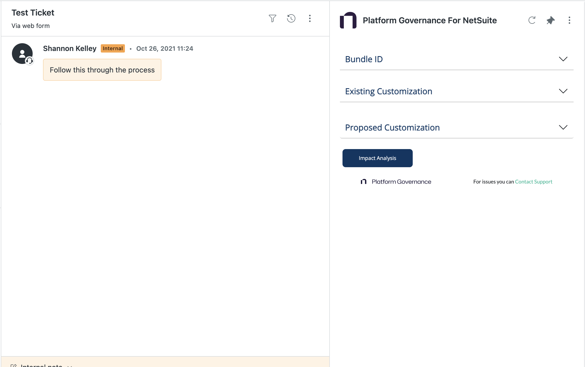 The Platform Governance app is available after you create the ticket.