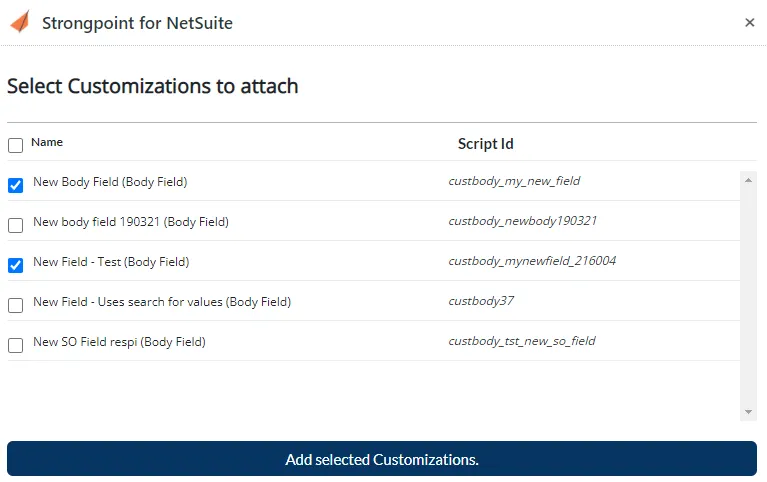 Select one or more customizations.
