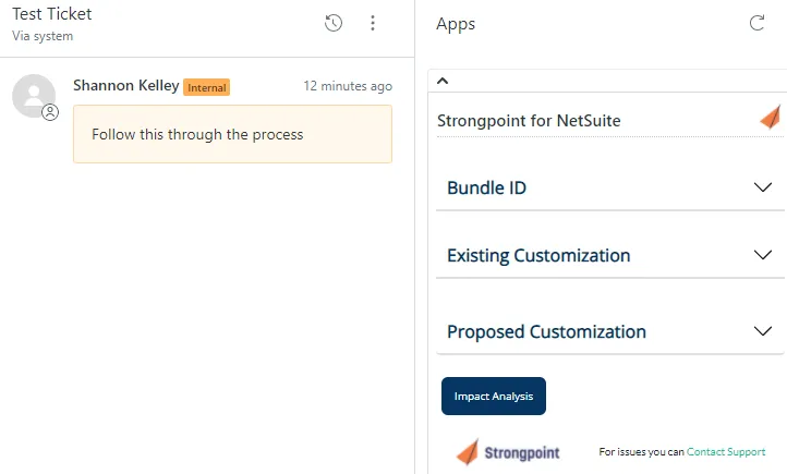 The Strongpoint app is available after you create the ticket.