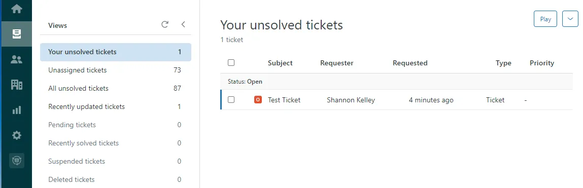 New ticket in the Ticket view